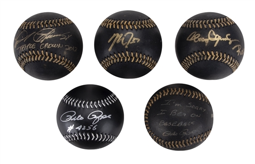 Lot of (5) MLB Superstars Signed Black OML Baseballs Including Mike Trout, Miguel Cabrera "Triple Crown" Incs, Roger Clemens and Pete Rose (MLB/JSA/TRISTAR)